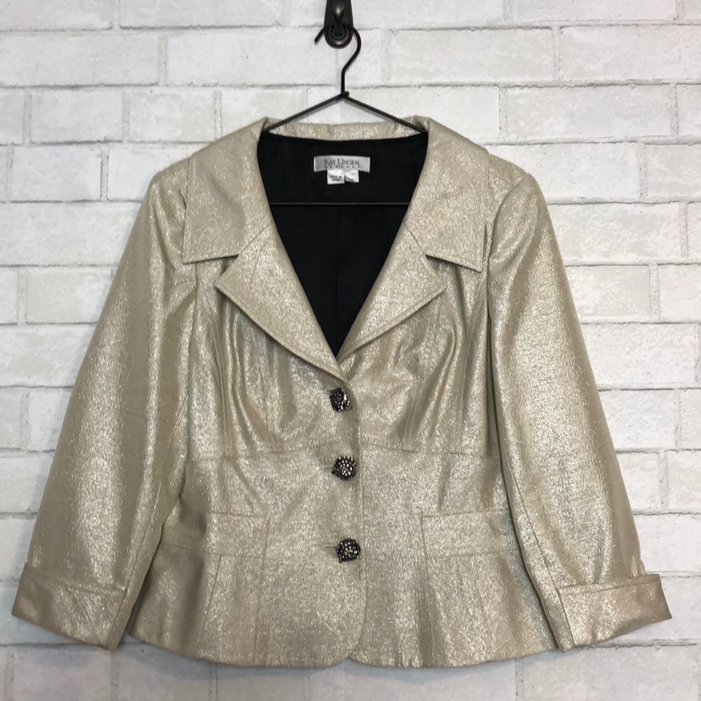 Kay Unger Champagne Metallic Blazer 10